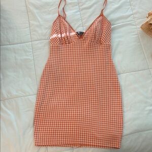 Blue Blush Orange Checkered Dress